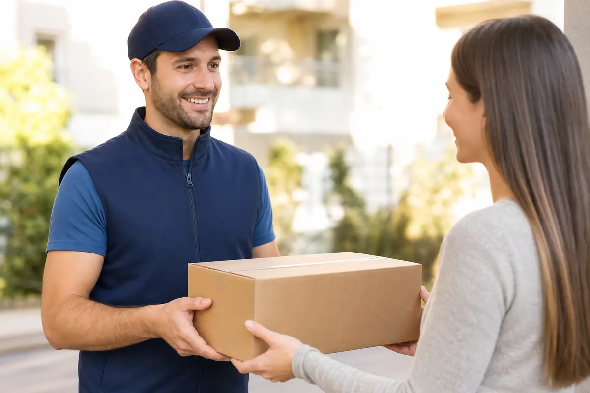 Whitmore Logistics delivery partner handing a parcel to a customer